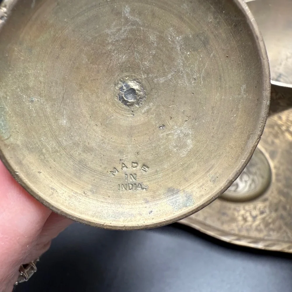 Vintage Brass Shot‎ Glasses Set with Etched Tray Made in India